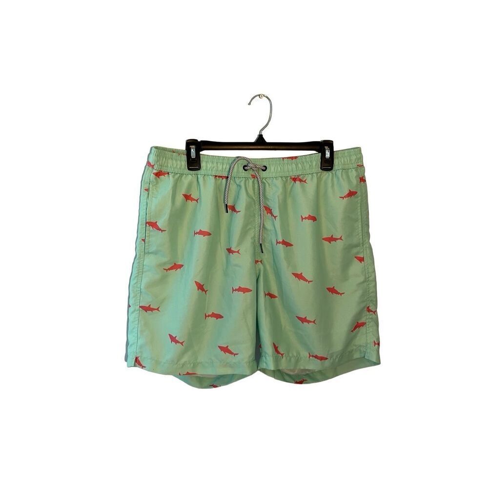 Maamgic mint green swim trunks with hot pink shark pattern - XL